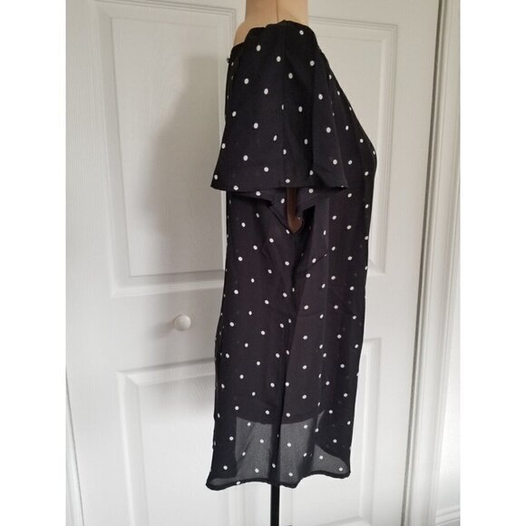 CECE Womens Black Semi-Sheer Polka Dot Cap Sleeve Keyhole Back Size (L) - Picture 3 of 10